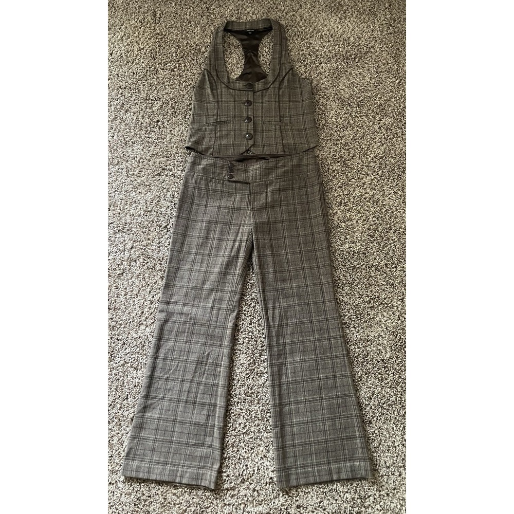 Maurice's Brown Plaid Vest & Pants Set Size L/11/12 Downtown Girl
